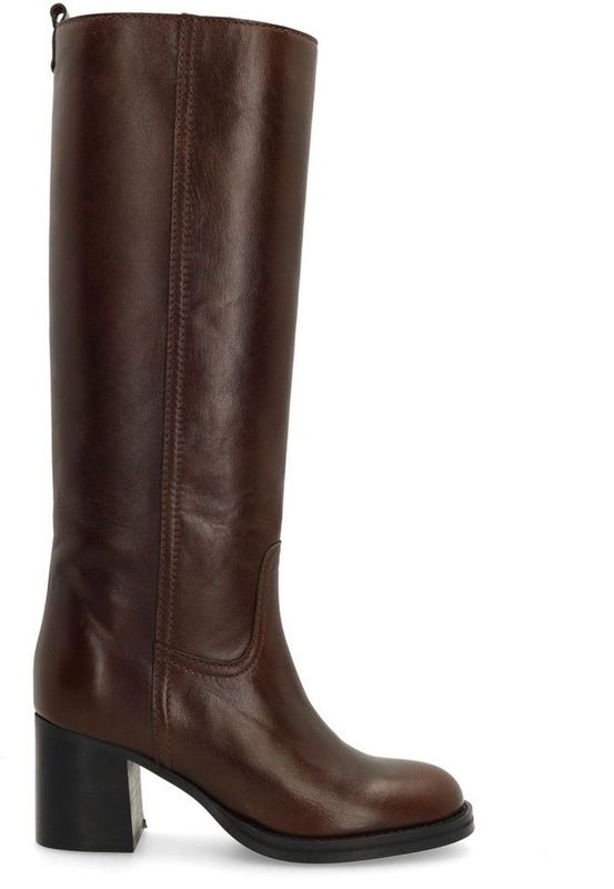 Bruine leren hoge laarzen met hak