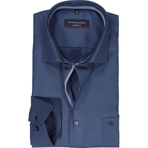 CASA MODA modern fit overhemd - dobby - blauw - Strijkvrij - Boordmaat: 48