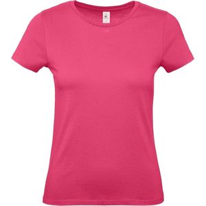 Set van 3x stuks fuchsia roze basic t-shirts met ronde hals voor dames - katoen - 145 grams - shirts / kleding, maat: L (40)