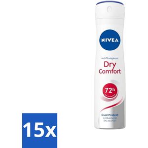15 x NIVEA - Deodorant Spray - Droog Comfort - Antibacterieel - 150 ml - Deodorant Spray - Anti-transpirant Spray - Droog Comfort - 72 Uur Bescherming - Geur Neutraliseren