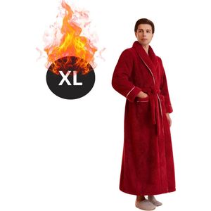 Livano Badjas Heren - Fleece - Katoen - Badstof - Sauna - Hamam - Wafel - Bathrobe - Duster - Ochtendjas - Spa - Kimono - Rood XL