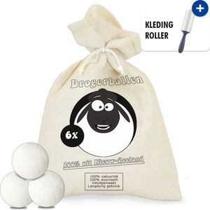 Drogerballen Wol XL 6 stuks - Inclusief Kledingroller -Duurzaam - Wasverzachter - Drogerbollen - Wasdrogerballen - Wasbollen