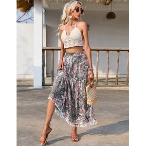 Dames Boho Midi-rok Zomerrok Casual hoge taille A-lijn strandrok Groente XXL