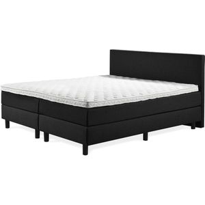 Boxspring Praag 2.0 - 180x210 cm - Compleet met matrassen en topmatras - Kleur: kunstleer zwart