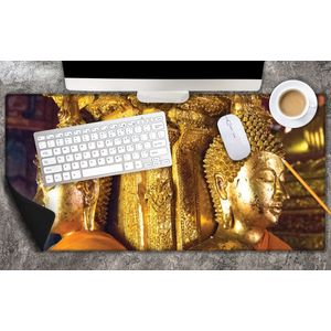 Bureau onderlegger - Pilaar met Gouden Boeddha's en Details - 80x40 cm - 2 mm Dik - Bureau mat Vinyl