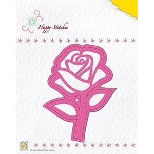 HSD004 Snijmal en borduurmal Nellie Snellen - Happy Stitches rose - mal roos om te borduren