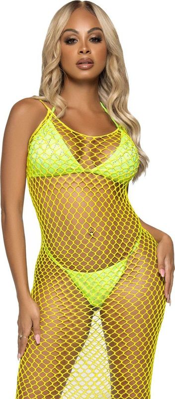 Leg Avenue - Grove Net Halterjurk - Lemon - Netstof - Doorzichtig
