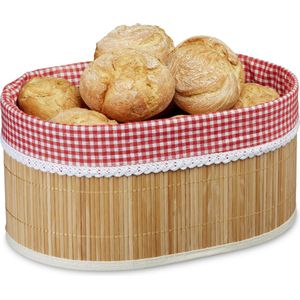 Relaxdays broodmandje bamboe - met stof - 16,5 x 33,5 x 23,5 cm - natuur