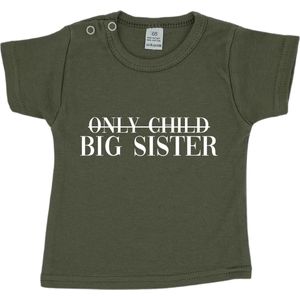T-shirt korte mouw - Only child / big sister - Groen - Maat 86 - Dreumes - Peuter - Ik word grote zus - Zwangerschap aankondiging - Baby - Zwanger - Geboorte