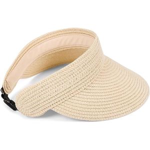 Zomer Stro Weefsel Zonnebescherming Golf Zonnehoed Zonneklep met UV-bescherming voor Vrouwen Mannen Tennis Fietsen Hardlopen Beige One Size