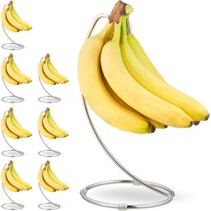 Relaxdays 8x bananenhouder - banaanhouder - verchroomd ijzer - bananen ophangen - zilver