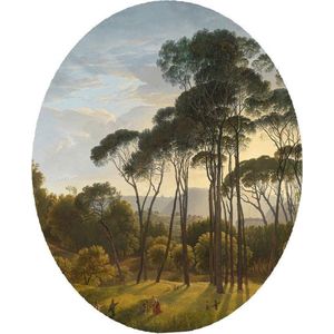 Italiaans landschap met parasoldennen, Hendrik Voogd - Foto op Behangcirkel - ⌀ 120 cm
