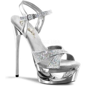 Pleaser - ECLIPSE-619G Sandaal met enkelband, Paaldans schoenen - Paaldans schoenen - 41 Shoes - Zilverkleurig