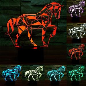 Paard Vorm 3D Touch Schakelaar Controle LED Licht, 7 Kleur Verkleuring Creative Visual Stereo Lamp Bureaulamp Nachtlampje