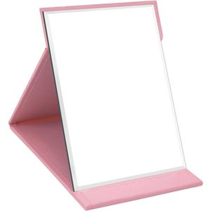 Folding Mirror Portable - Table Mirror Multi Stand Angle - Travel Mirror - Super HD Makeup Mirror - Folding Mirror met PU Leather Cover - Collapsible Mirror - 16x12cm (Pink)