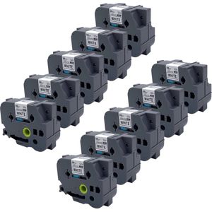 DULA Brother Compatible label tape- Tze-261 - 10 cassettes - Brother P-Touch - Zwart op wit - 36mm x 8m