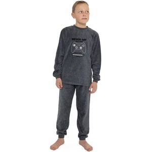 Outfitter fleece pyjama jongens Game Over - Warme winter kinder pyjama - 164 - Groen
