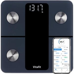 Slimme Lichaamsvetweegschaal met App – WiFi + Bluetooth – BMI, Spiermassa & Body Analysis – 180 kg – Zwart