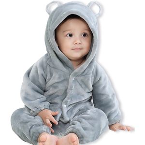 BoefieBoef Grijs Baby Berenpak 12-24 maanden – Zacht Flanel Winterpak - Warme Winter Onesie - Baby Romper met Beren Capuchon - Baby Jumpsuit voor Kinderen - Boxpakje - Pyjama voor Jongens en Meisjes – Kerst cadeau of Kraamcadeau - 1-2 jaar M