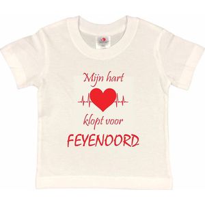 Rotterdam Kinder t-shirt | Feyenoord ""Mijn hart klopt voor FEYENOORD"" | Verjaardagkado | verjaardag kado | grappig | jarig | Rotterdam | Feyenoord | cadeau | Cadeau | Wit/rood | Maat 98/104