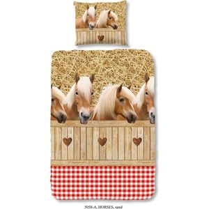 Good Morning Kinderdekbedovertrek ""Horses"" - Zand - (135x200 cm)