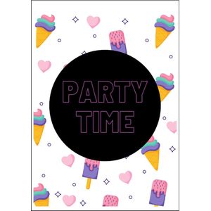 Uitnodigingen kinderfeestje - 10 stuks - uitnodigen feestje ijsjes - party time - uitnodiging kinderfeestje - uitnodigingen meisjes - uitnodiging zomer