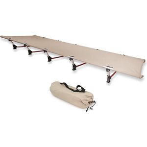 Ultralicht inklapbaar veldbed van aluminiumlegering en polyester - belastbaar tot 140 kg - ideaal voor kamperen en wandelen - beige