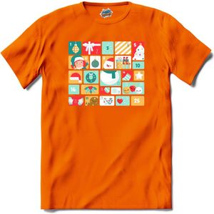 Adventskalender Kerst - Aftelkalender - Kalender - T-Shirt - Meisjes - Oranje - Maat 12 jaar