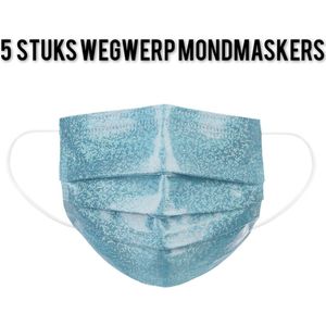 Glitter wegwerp mondmaskers - Turquoise - per 5 stuks