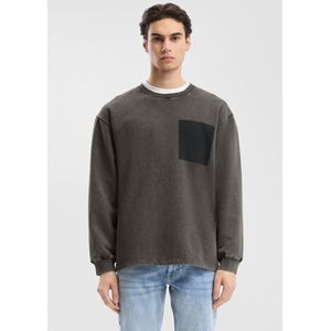 QS - Sweatshirt - Mokka/Zwart - Lange Mouw - Ronde Hals - Normale Pasvorm