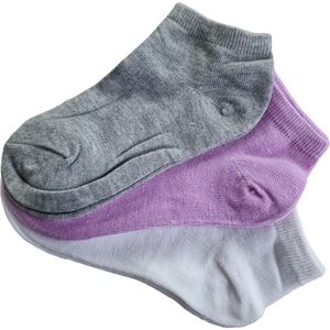 Ruinur Kindersokken - Sneakersokken - Katoenen Sokken - 3 Paar - Maat 23-26 - Grijs/Paars/Wit