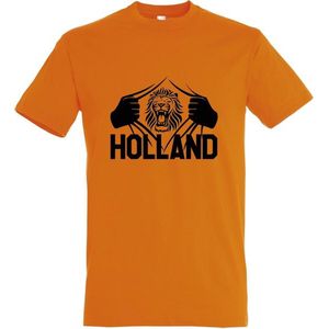 Oranje WK 2022 voetbal T-shirt met “ Brullende Leeuw en Holland “ print Zwart maat XXXL
