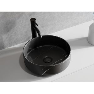 Vente-unique Ronde zwarte opbouwwastafel met marmereffect van keramiek - 36 cm - VIAMARBA L 36 cm x H 12 cm x D 36 cm