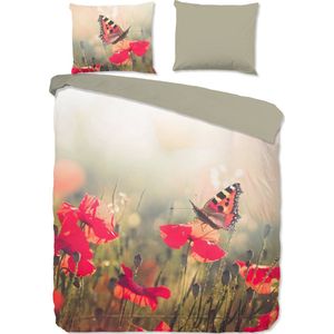 Cheqo® Dekbedovertrek 240x220 cm - Bloemen en Vlinders Print - Multi - 2 Persoons - 100% Katoen - Oeko-Tex Gecertificeerd