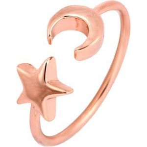 24/7 Jewelry Collection Ster en Maan Ring Verstelbaar - Verstelbare Ring - Róse Goudkleurig