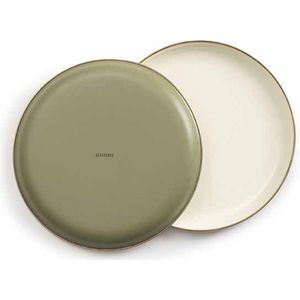 Barebones Enamel Plate/Bord, 30 cm - Olive - Set van 2 | Emaille borden olijfgroen