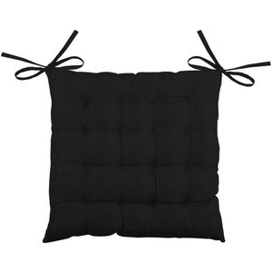 Stof Textile stoelkussen BEA - zwart - 40 x 40 x 4 cm - touwtjes sluiting - binnen/buiten - zitkussens plat
