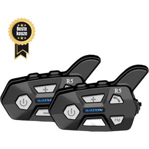 WAYXIN - Draadloze Motorhelm Headset R5 - Bluetooth Headset met Microfoon - Waterdichte Motorhelm Headset - Motor Helm Intercom - Scooter helm - Intercom - Communicatiesysteem - 2 Stuks