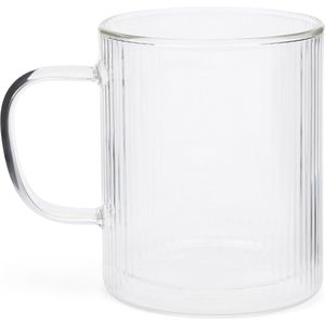Riviera Maison - Dubbelwandig Glas - Yara - Theeglas met oor - met ribbel - Lattemacciato of cappuccino
