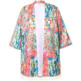 Angel of Style Angel of Style - Dames - Kimono satijn met print all-over sierband met kwastjes - Aquamarine - Maat 44