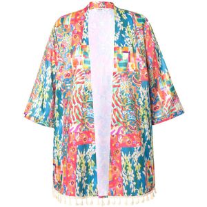 Angel of Style - Dames - Kimono satijn met print all-over sierband met kwastjes - Aquamarine - Maat 44