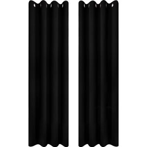Bedding Verduisteringsgordijnen Oogjes 2 Panelen [140x245 cm, Zwart], Thermische en Geluidsisolerende Gordijnen voor Slaapkamer en Woonkamer