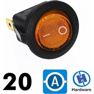 Tuimel Wipschakelaar 12V Rond - 20A - Geel LED Verlicht - Inbouw - Inbouwschakelaar - Scooter - Auto - Boot - Camper - Schakelaar Tuimelschakelaar - Oranje - Orange - Yellow - per stuk