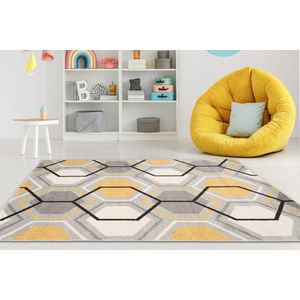 Mazovia Tapijt Grafiet Modern Figuren en Vormen - Woonkamer - Rechthoek Voeten Vloerverwarming OEKO-TEX® Certificaat - Grijs Geel - 160 x 220 cm