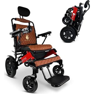 COMFYGO IQ-9000 Elektrische Rolstoel, Lichtgewicht, draadloze afstandsbediening, tot 30 km, Handmatig inklapbaar zonder Achterover leunen, Zwart&Rood frame, Taba leer textiel, Zitbreedte 45cm