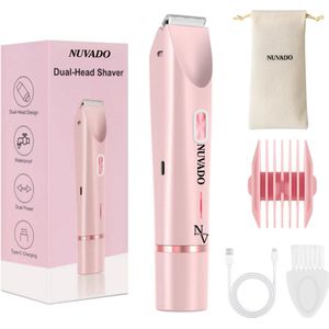 Nuvado Oplaadbare 2-in-1 Elektrische Bikinitrimmer Voor Vrouwen - Roze - Waterdichte IPX7 Scheerapparaat Voor Oksels - Benen En Armen - Reizen - Ladyshave voor Vrouwen - LadyGroomer - Inclusief Reiszakje