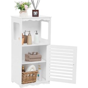 Badkamerkast - smalle witte kast - badkamer commode - houten organizer met 3 planken badkamerkasten hoog