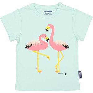T-shirt - met korte mouwen - van 100% biologisch katoen - Flamingo - blauw - maat 92