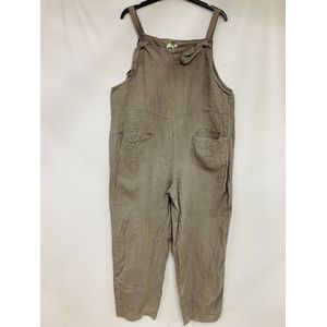 100% Linnen jumpsuit met verstelbare schouderbanden - voor zakken - kleur TAUPE - maat 38/40