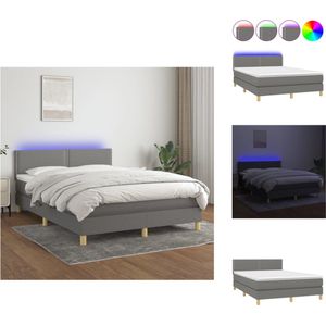 vidaXL Boxspring Bed - donkergrijs - 140 x 190 cm - verstelbaar hoofdbord - LED-verlichting - pocketvering matras - huidvriendelijk topmatras - Bed